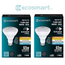 2 EcoSmart Dimmable Bluetooth Speaker LED Flood Light Bulb Adjustable White 