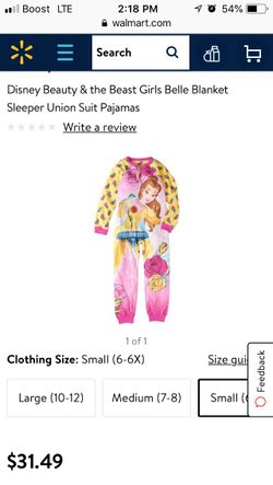 Disney Beauty & the Beast Girls Belle Blanket Sleeper Union Suit Pajamas