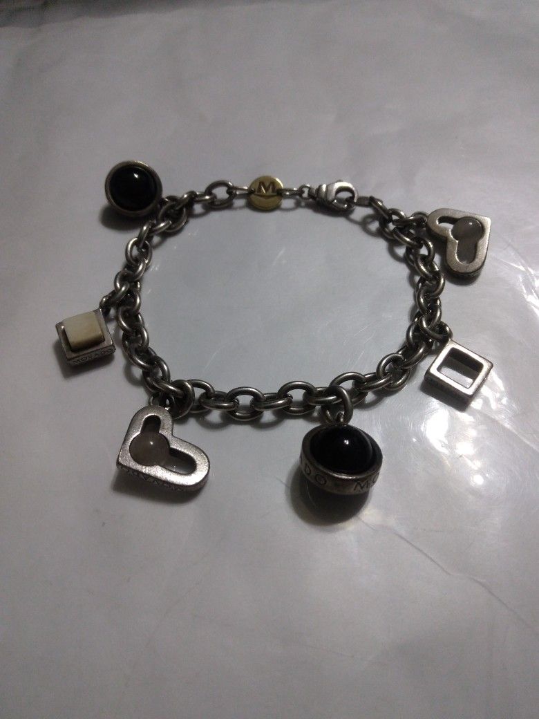 Movado Sterling Silver And 18 Karat Gold Charm Bracelet Lent 7 1/2 Use