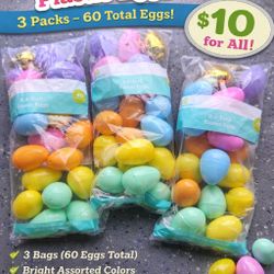 Easter Plastic Eggs – 3 Packs (60 Total) Bright Colors