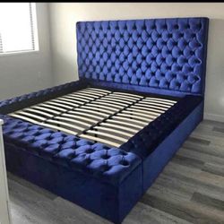 Queen Velvet Queen Beds & Bed Frames, Blue