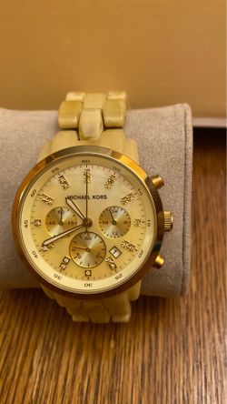 Michael Kors Women's MK Oversized HLink Quartz Chronograph Gold Tone Mother Of Pearl