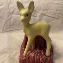 Vintage Shawnee Yellow & Burgundy USA Pottery Mid-Century Deer Planter