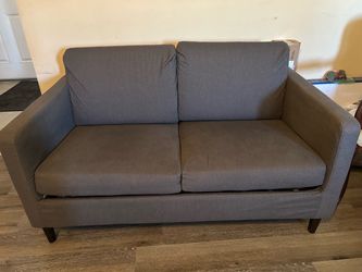 Dark Gray Fabric 2-Seat Loveseat Sofa – Mid-Century Modern Style