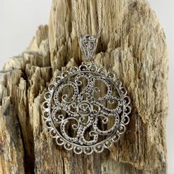 New Sterling Silver Mandala Meditation Pendant With Chain