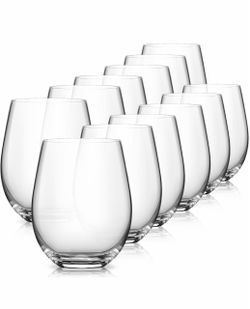 Stemless Wine Glasses Set of 12, 15oz Red White Wine Glass, No Stem Glassware, Sturdy Drinking Glass, Home Bar, Daily Use, Hosting, Evening Party, Bir