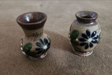 Miniature Mexican Folk Art Pottery Vases Set of 2