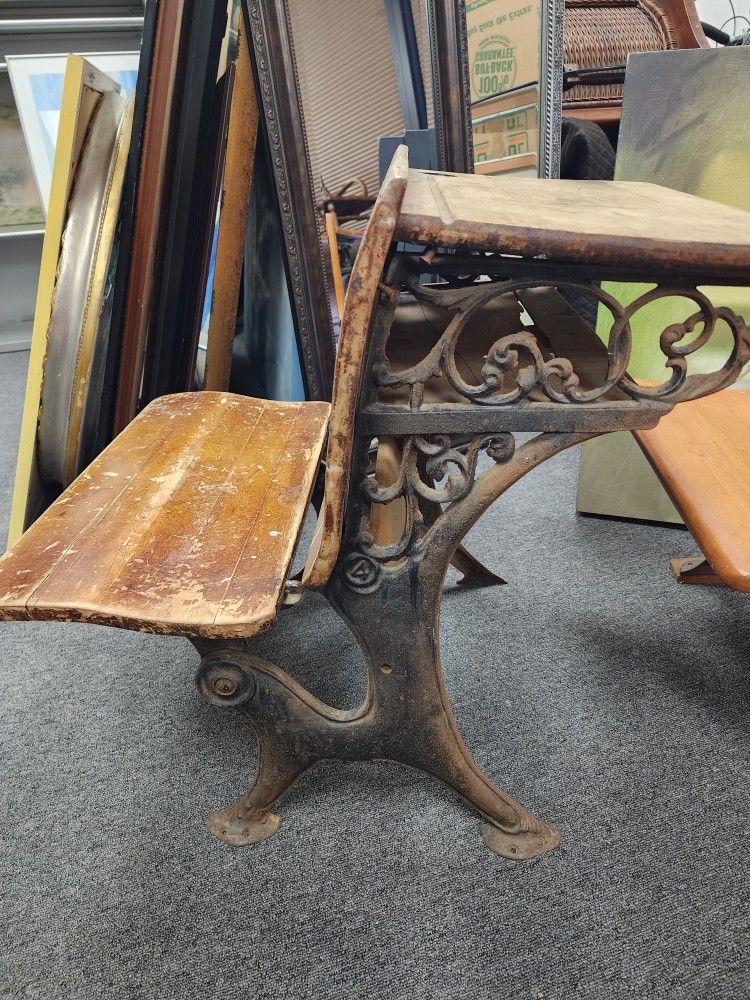 Antique School Desks with Cast Iron Frames — 1900s