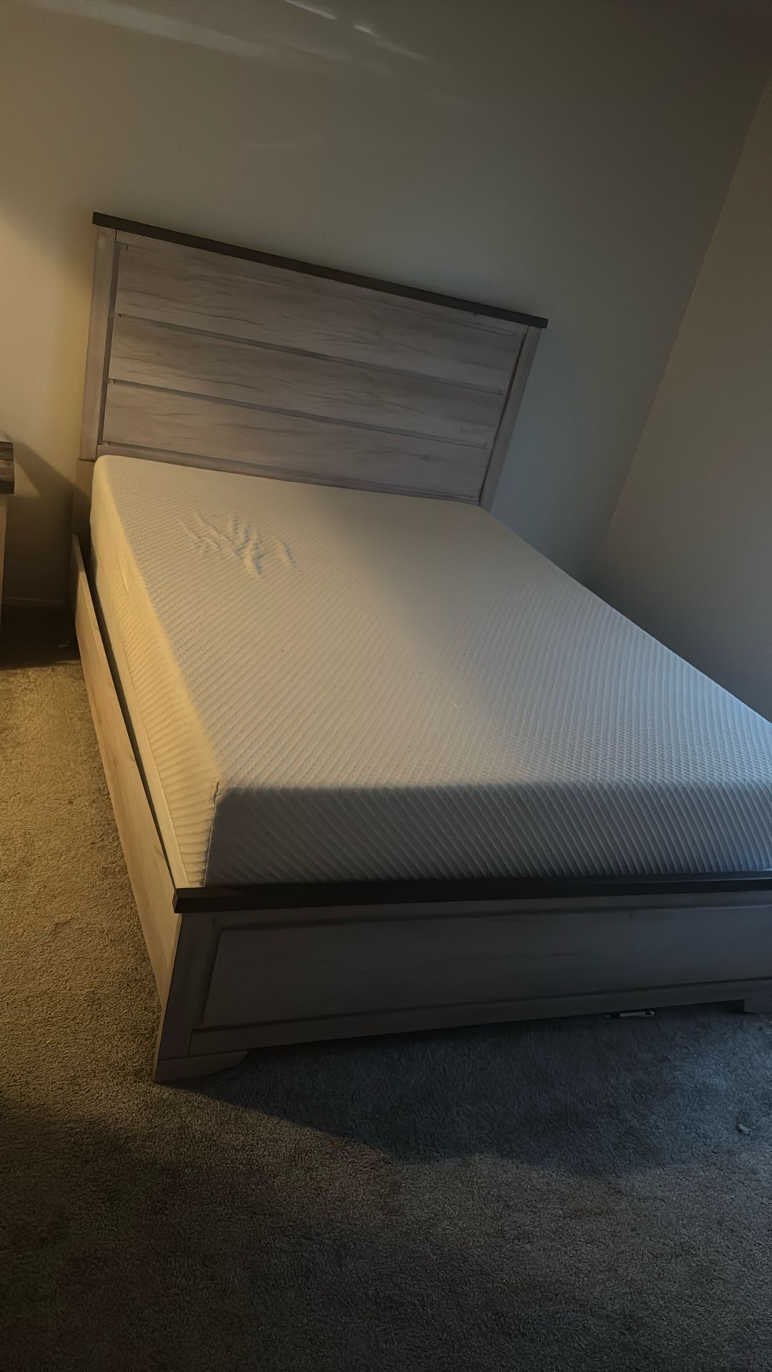Queen Bed Frame, Mattress, Spring Box And Nightstand
