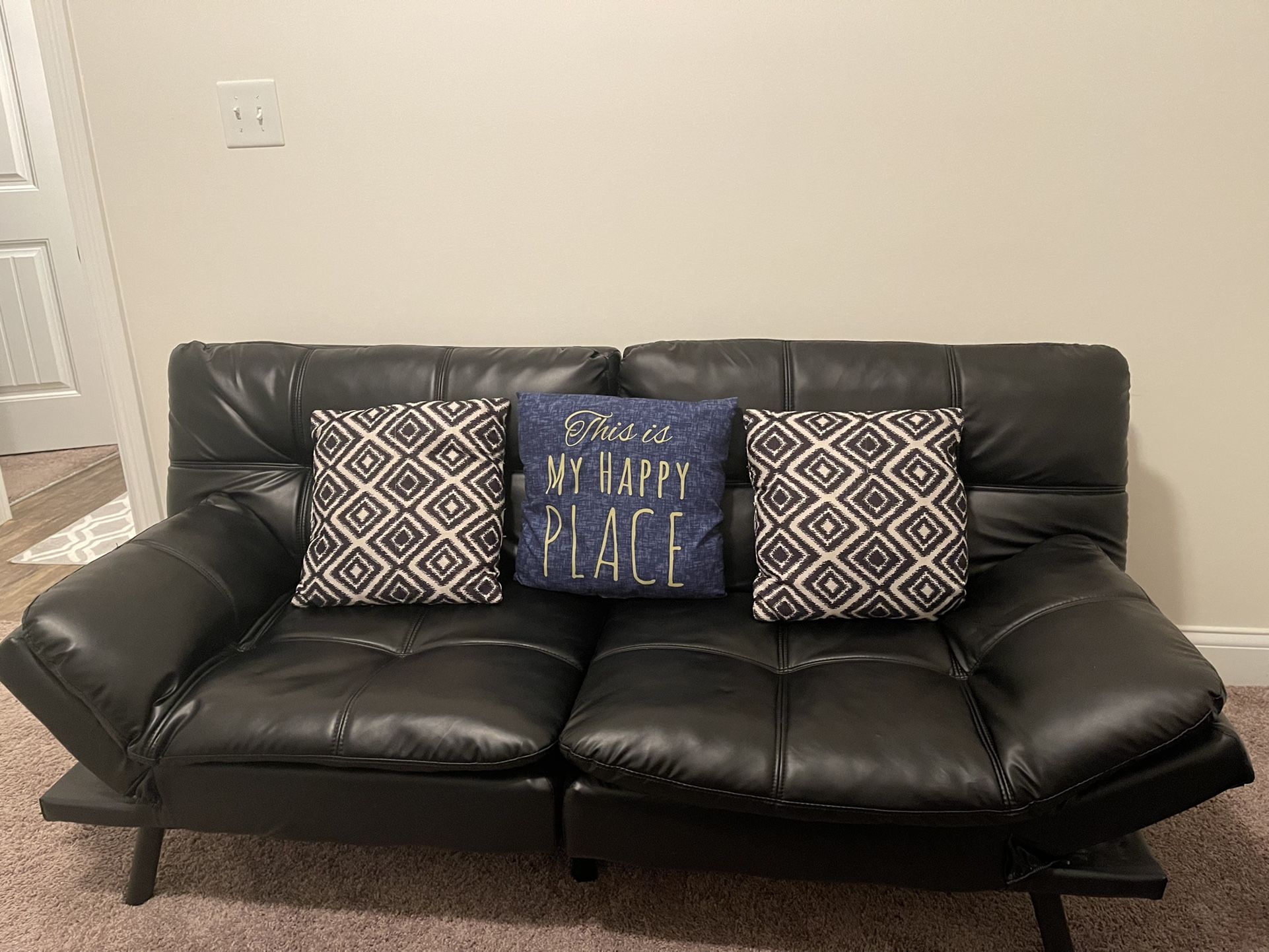 Black Faux Leather Sofa $99 OBO - Like New