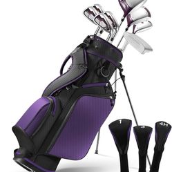Golf Clubs Womens Golf Clubs Golf Club Set with Head Cover Stand Bag Includes #1 Driver & #3 Fairway Wood & #4 Hybrid & #7#8#9#P Irons【pink】