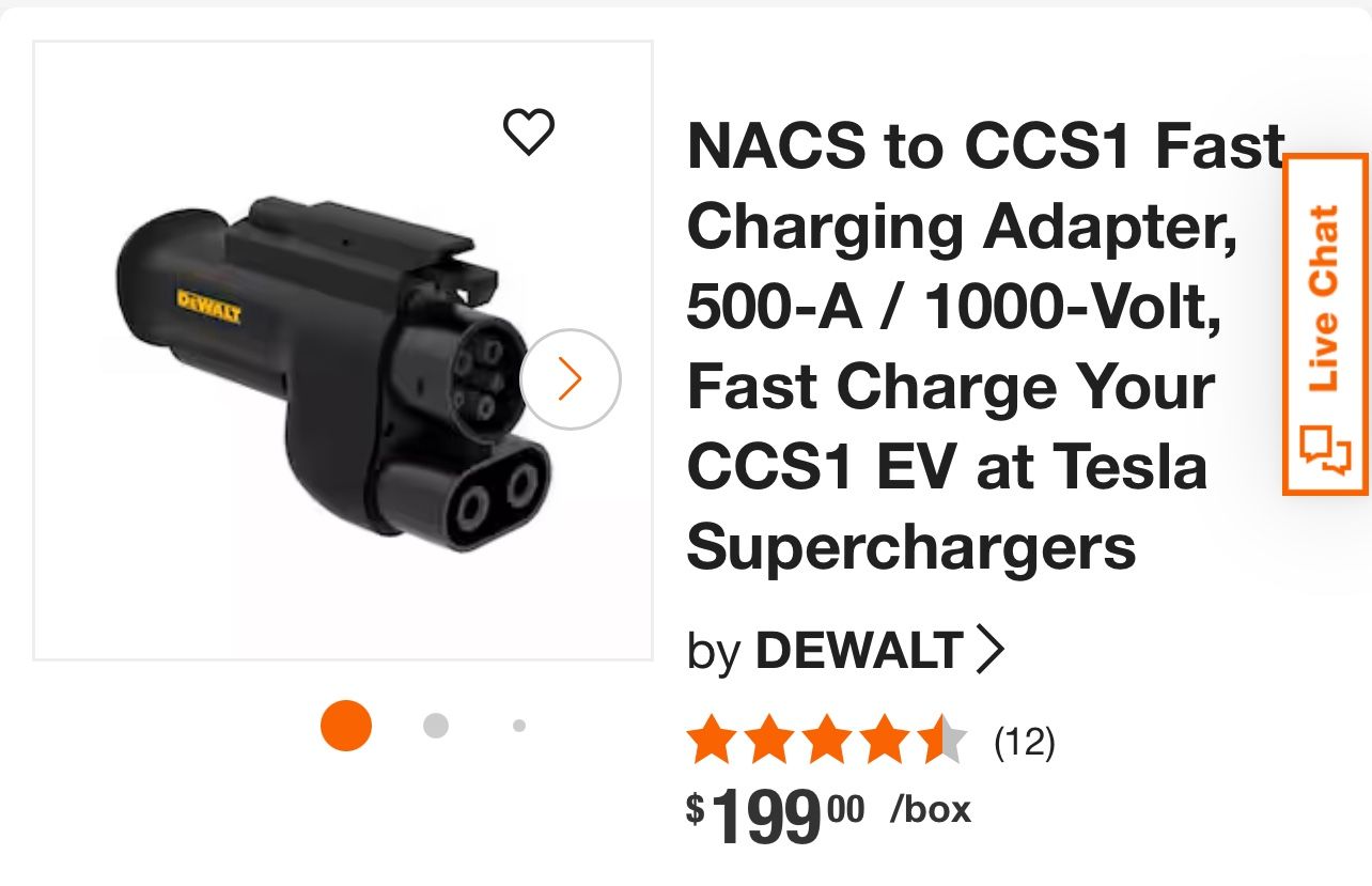DEWALT NACS to CCS1 Fast Charging Adapter, 500-A / 1000-Volt, Fast Charge Your CCS1 EV at Tesla Superchargers