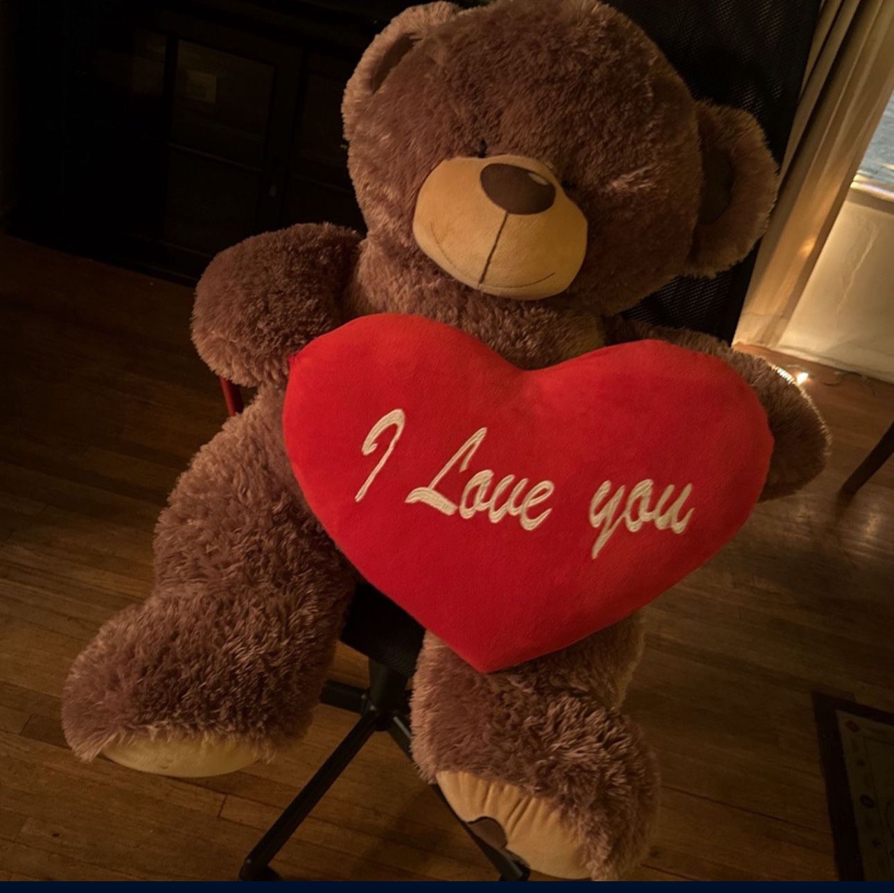 Valentine Giant Brown Teddy Bear With Heart. I Love You.