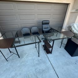 2 Office Tables And Chairs With File Cabinet 