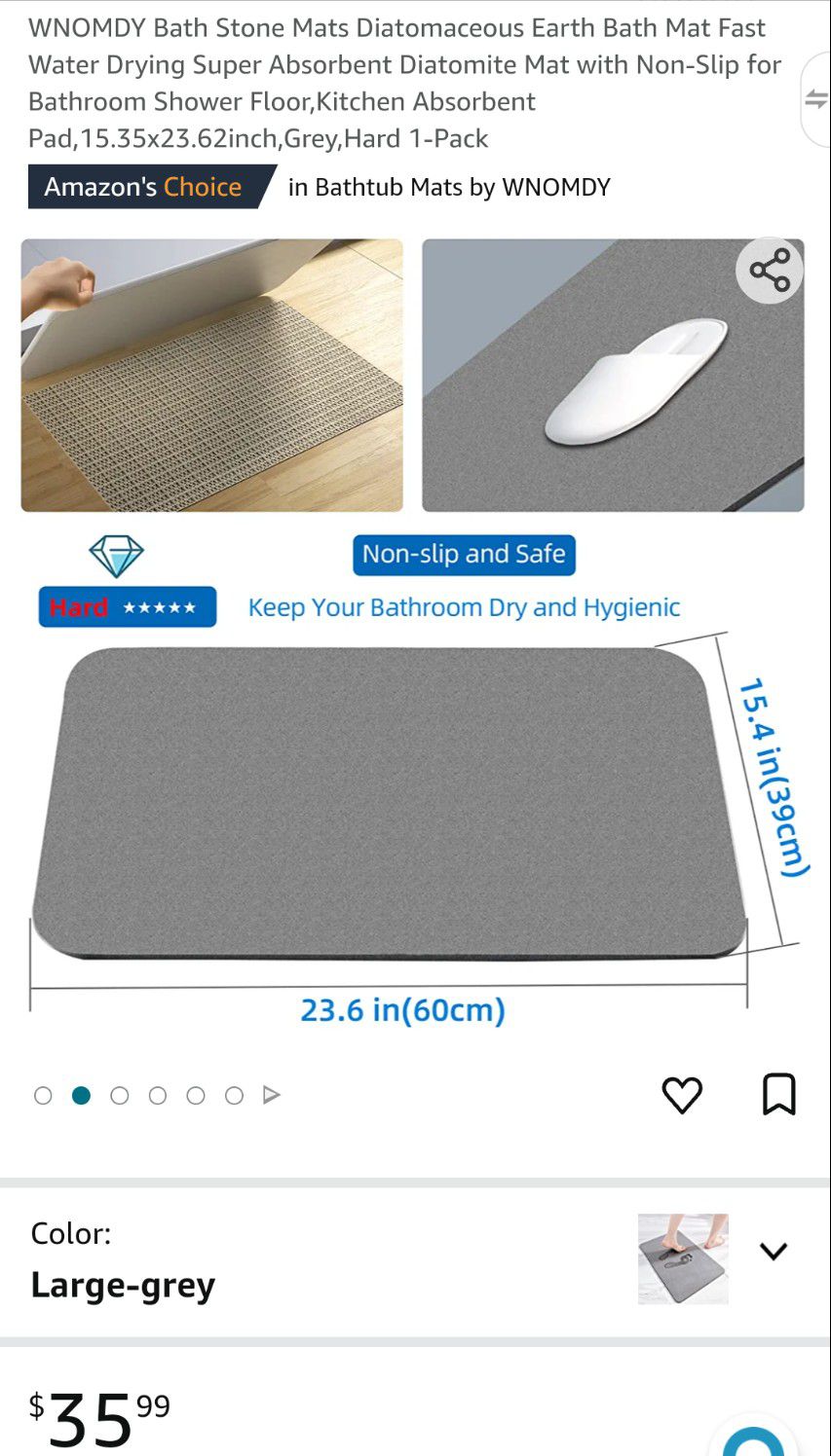 WNOMDY Bath Stone Mats Diatomaceous Earth Bath Mat Fast Water Drying Super  Absorbent Diatomite Mat with Non-Slip for Bathroom Shower Floor,Kitchen