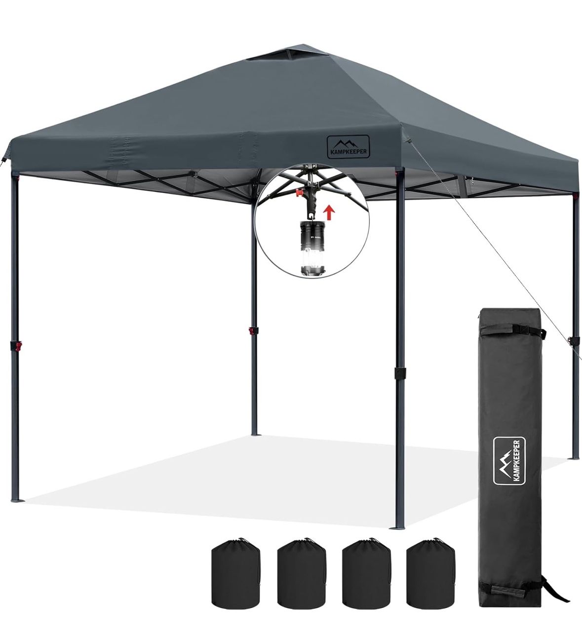 One Person Setup 10x10 Pop up Canopy Tent, Instant Portable Canopy, One Push Outdoor Canopy with 3 Adjustable Heights, Wheeled Carry Bag, Bonus 8 Stak