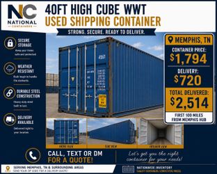 40FT High Cube WWT Shipping Container – Memphis TN
