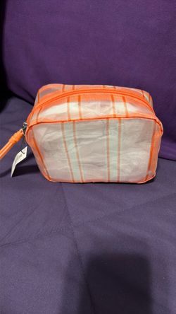 Victoria Secret Clear Orange Striped Cosmetic Bag with Zipper