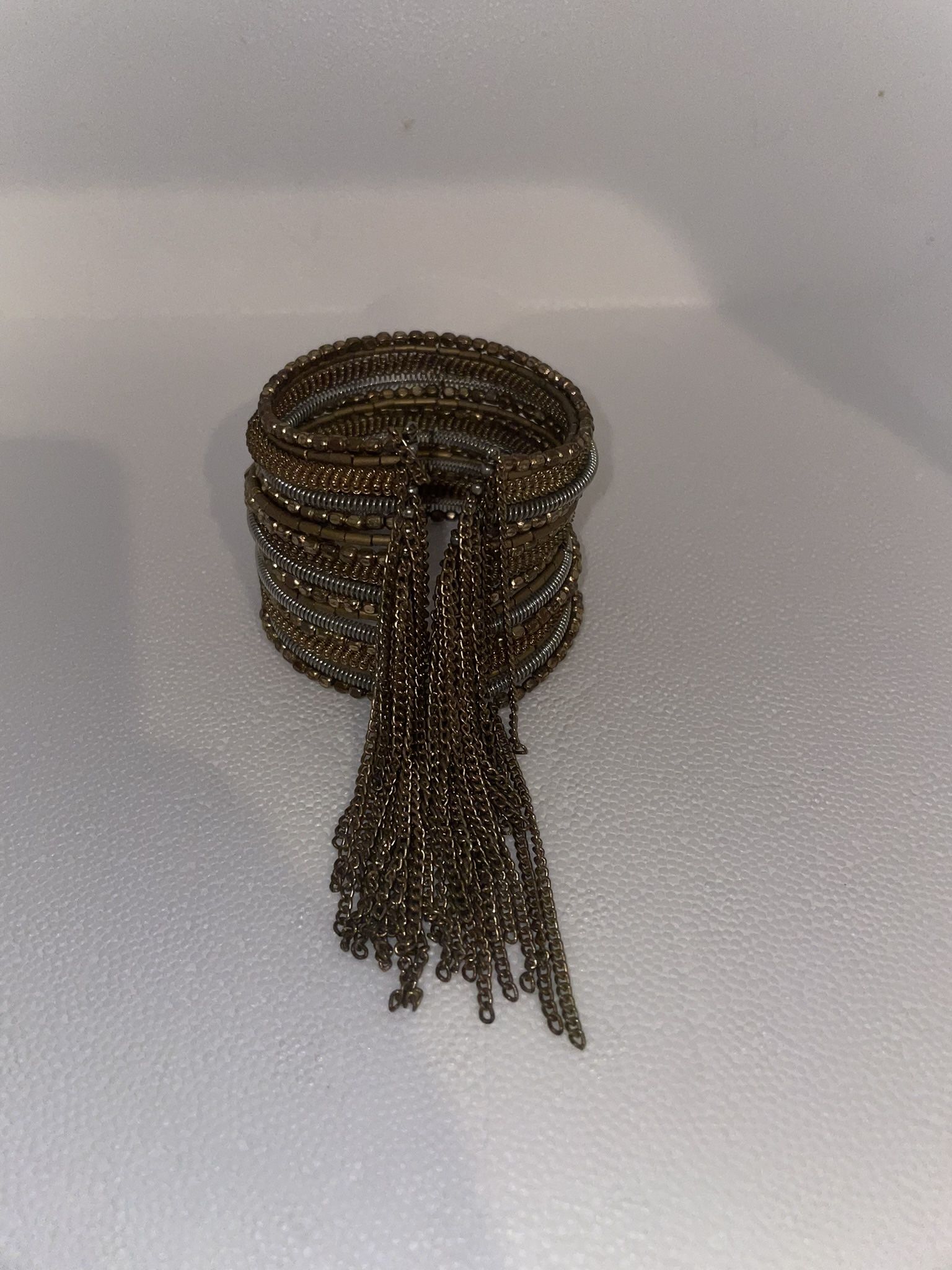 Gold And Silver Toned Fringe Cuff Bracelet 