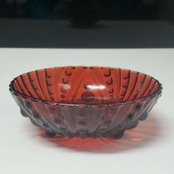 Antique Anchor Hocking ruby red burple oyster & pearl footed trinket bowl 1940's