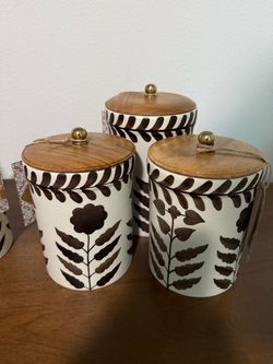 Viral Set of 3 Ceramic Canisters with Wood Lids