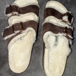 Birkenstock Arizona Shearling Lined Men’s Sandals Brown Size 43  (BRAND NEW - NEVER WORN)
