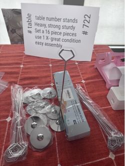 Table Top number holder display. Set of 16 pieces. Silver metal. Party, raffle centerpiece 12” tall