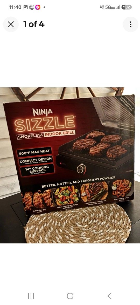 Ninja Sizzle Indoor Smokeless Grill BRAND NEW