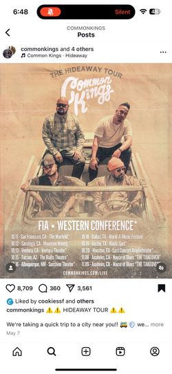 2 Tickets To Common Kings Tonight $100 For Both