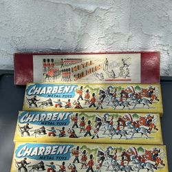 Vintage Made In England Charbens Metal Toy Soldiers Cowboys Indian Antique Figure 