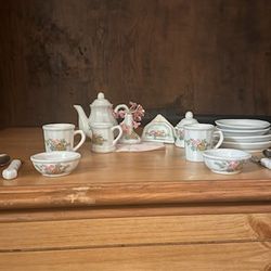 Antique Porcelain Flower Tea Party Set 