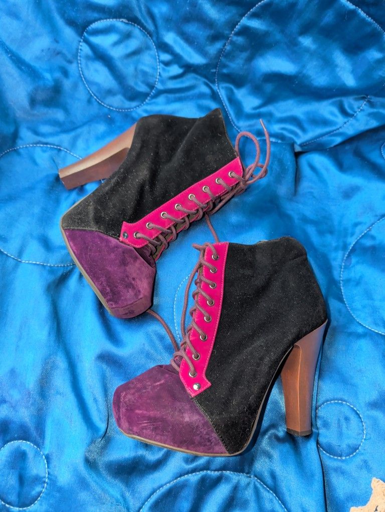 Qupid Velour Velvety High Heels Pink Purple Black
