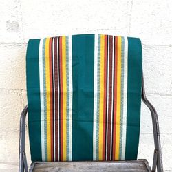 Old Vintage Cotton Fabric. Ticking. Green Yellow and Orange Stripes