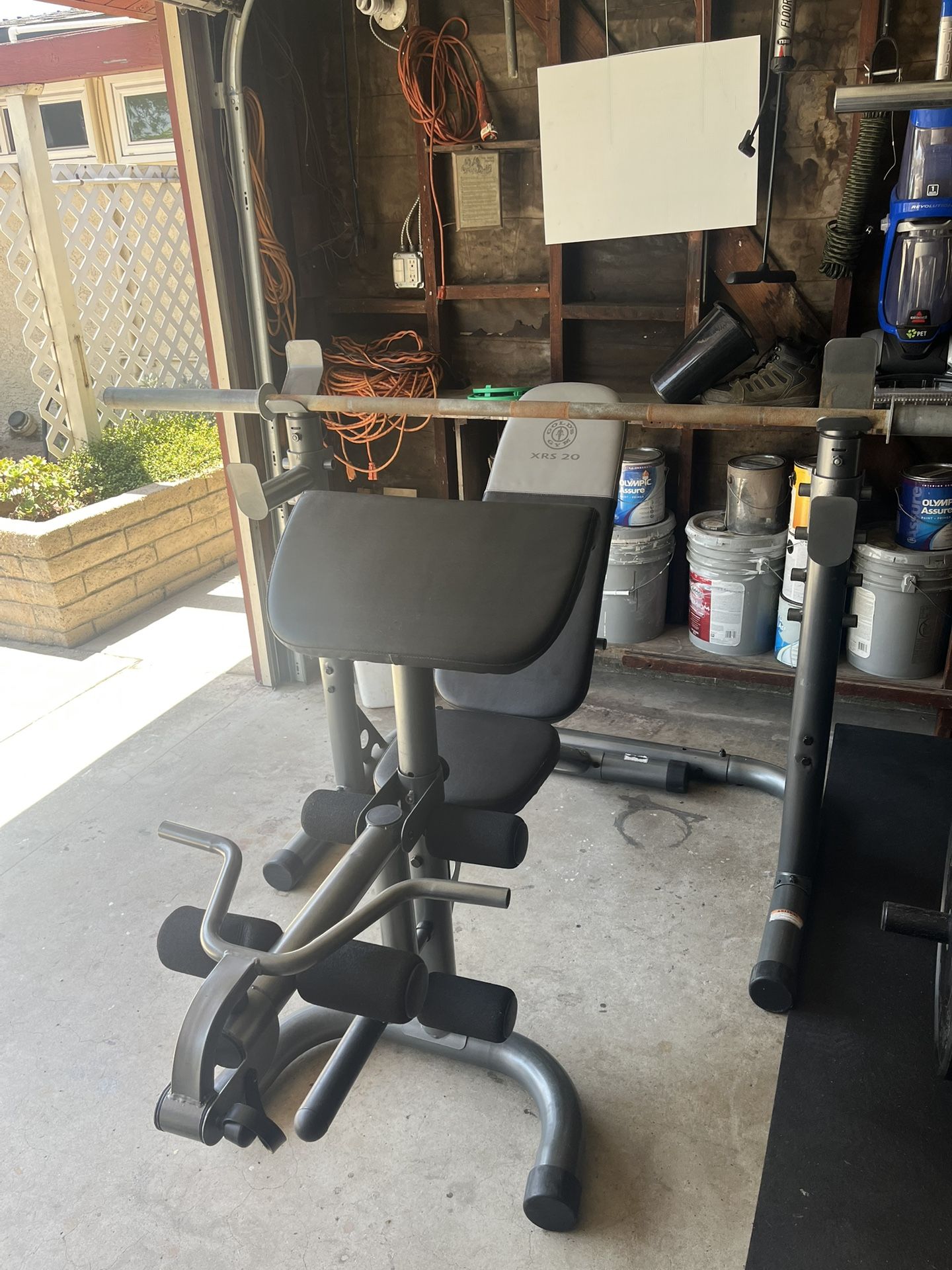 Gold's Gym XRS 20 Adjustable Olympic Workout Bench with Squat Rack, Leg Extension, Preacher Curl, and Weight Storage