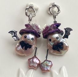 Halloween Collection-Premium flameball Pearl Witch Earring/Pendant