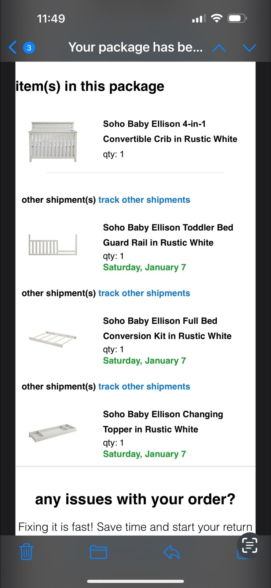 Complete Nursery furniture set (Crib, Mattress, Bed, Dresser, changing table)