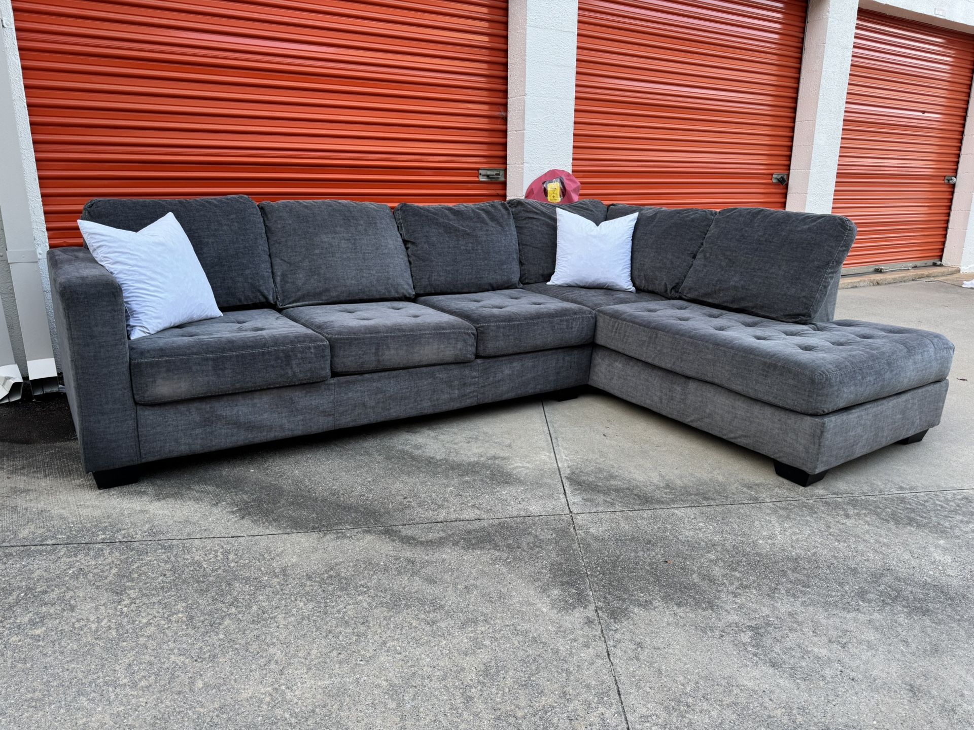 Grey Tufted Ashley Furniture L-Shaped Sectional