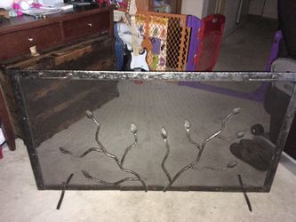 Custom Fireplace Screen Pewter color with a hue of Brown with rivets $125