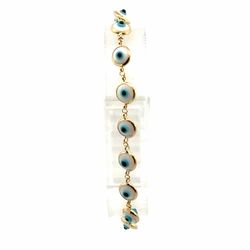 Women’s Ladies 14k Yellow Gold 7” Inch Blue Evil Eye Bracelet GP3133441