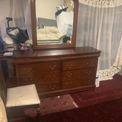 6 Drawer Dresser And Mirror With Nightstand And 5 Drawer Tall Chest 