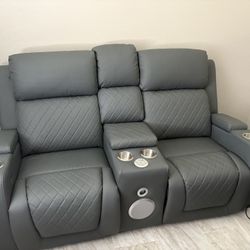 Home Theater Reclining Loveseat w/ Bluetooth Speakers, Storage & Cup Holders