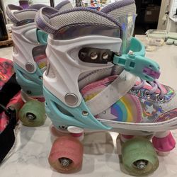 Girls Light Up Rollerskates And Rollerskate Bag Size 10 To 13 Adjustable
