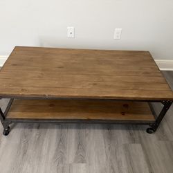 Pier 1 Wooden Coffee Table With Metal Frame