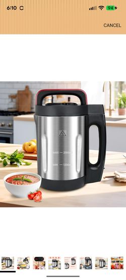 Homtone Soup Maker 2L, Makes 2-6 Servings, 6-in-1 Multifunctional Smooth and Chunky Soup Machine Cooker, Electric Bleander for Homemade Soups, Stainle