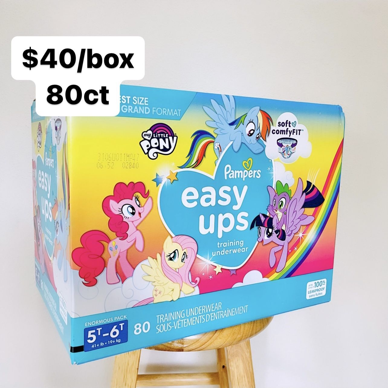 5T-6T (41+ Lbs) Girls Pampers Easy Ups Potty Training Pants (80 Count)