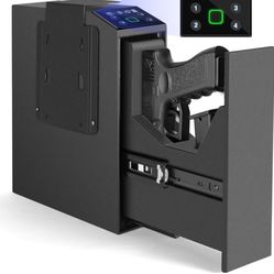 Biometric Slider Handgun Gun Safe with LCD Screen of Temp Humidity Time for Nightstand, Desk, Bed Side, Wall, Truck