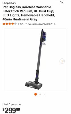 Shop Shark Pet Bagless Cordless Washable Filter Stick Vacuum, XL Dust Cup, LED Lights, Removable Handheld, 40min Runtime in Gray