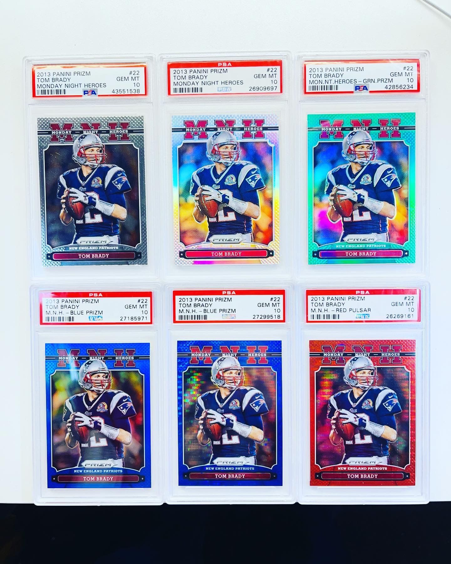2013 Panini Prizm Monday Night Heroes Tom Brady PSA 10 LOT Set Silver Red Blue