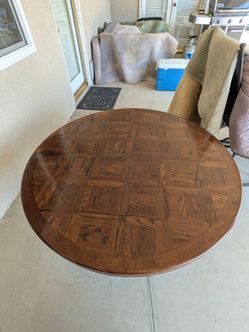 Round Wood Parquet Dining Table