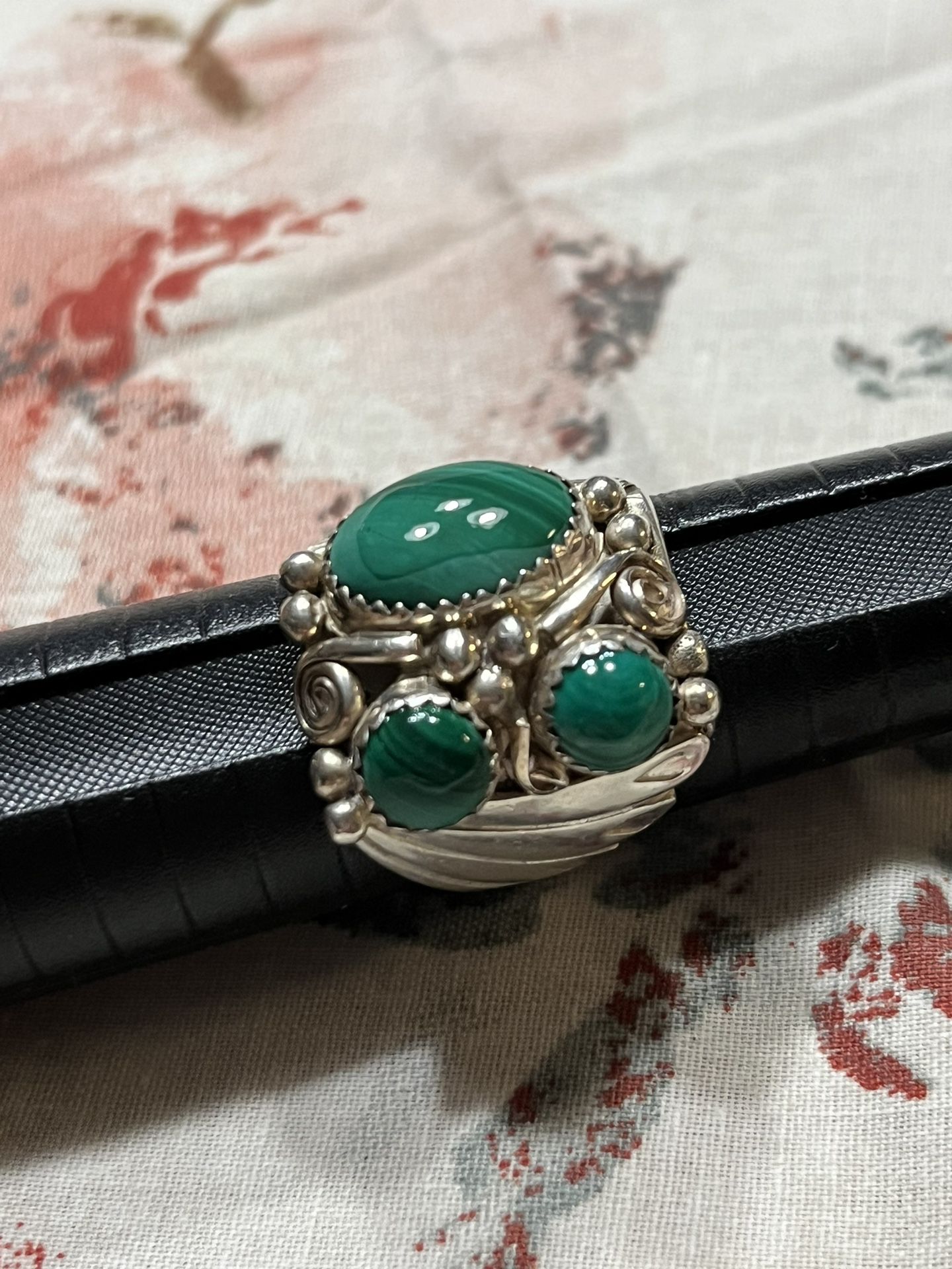 Stunning Sterling Silver Malachite Ring With Matching Earrings Hallmarked